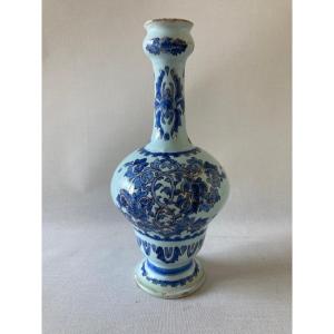 Nevers Vase In The Shape Of A Bottle Earthenware White Blue