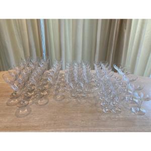 Service Of 59 Val Saint-lambert Crystal Glasses