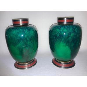 Paire De Vases Couverts Sèvres Art Déco