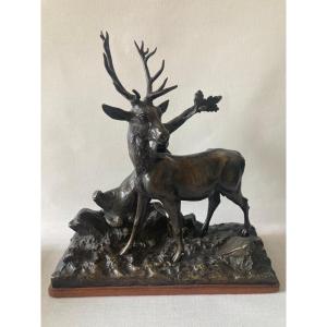 Patinated Bronze Sculpture Deer Deer Statue