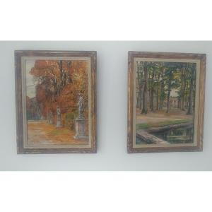 Pair Of Watercolors Park Of The Palace Of Versailles Period 1920