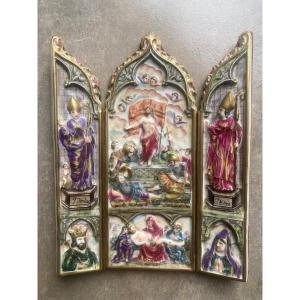 Triptyque Religieux En Porcelaine De Capo Di Monte Naples