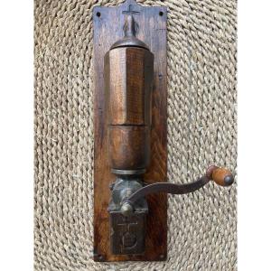 Wall-mounted Coffee Grinder Marked With A Folk Art Cross