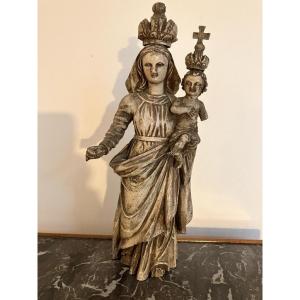 Carved Wood Statue Virgin And Child 18th Century
