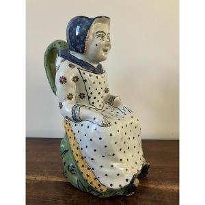 Large Jacqueline Earthenware Pitcher From Lille 18th Century