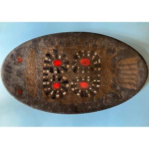Huge Glazed Ceramic Dish Perignem Design 1960
