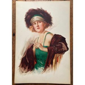 Art Deco Woman With Cigarette Fernand Toussaint