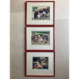 Shunga Set Of Three Erotic Japanese Prints
