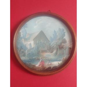 Gouache Washerwoman Near A Water Mill