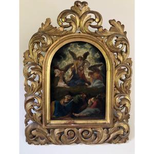 Painting Of Christ And The Apostles In A Gilded Carved Wooden Frame 