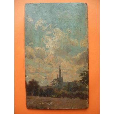 Emile Bouzin: Village View & Cows Au Pre