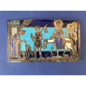 Limoges Enamel Plaque: The Flight Into Egypt 