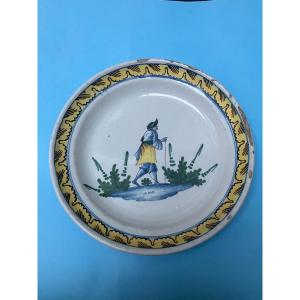 Nevers Earthenware Plate Decorated With A Pilgrim 