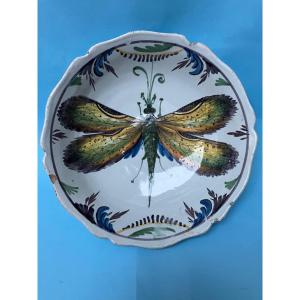 Nevers Earthenware Salad Bowl With Dragonfly Design 