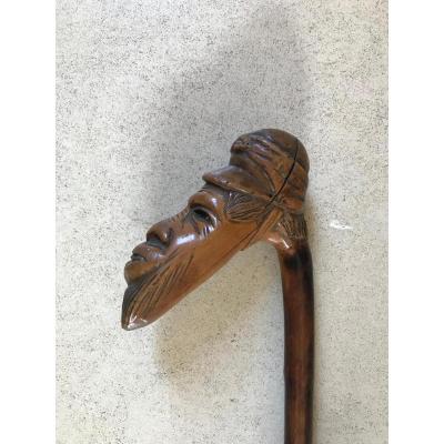 Stick Popular Art Jockey Head Carved Wood