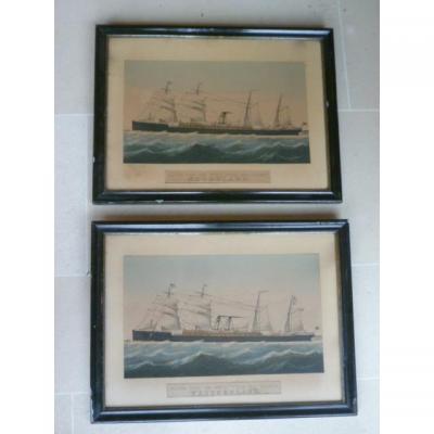 Pair Of Lithographs Of The Red Star Line