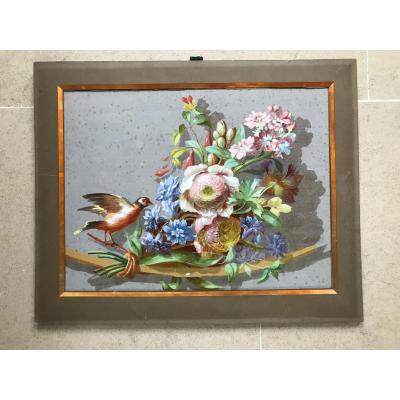 Gerbe de fleurs à l'oiseau - Aquarelle gouachée