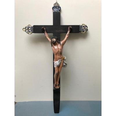 Quimper - Grand Christ In Polychrome Earthenware