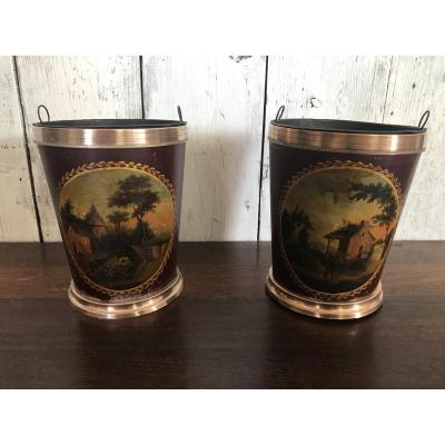 Paire De Cache-pots En Tôle Peinte