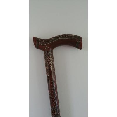 Canne En Palissandre Incrusté De Fils d'Argent