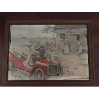 Lithograph First Automobiles