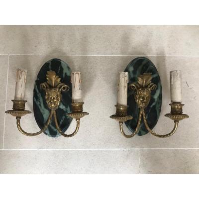 Pair Of Gilt Bronze Sconces With Mascaron