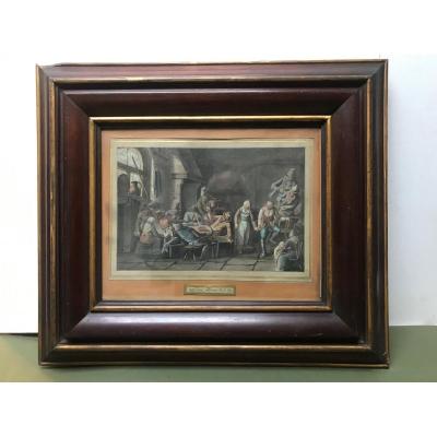 Tavern Scene - 17th Century Watercolor Drawing