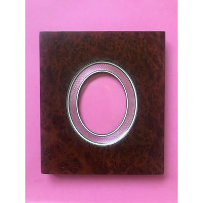 Cadre à Poser En Thuya Et émail Guilloché