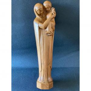 Virgin And Child Carved Wood Art Deco