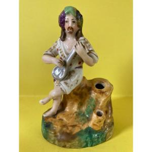 Old Paris Porcelain Inkwell The Mandolin Player