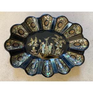 Corbeille Napoléon III Décor Aux Chinois. Incrustations De Nacre