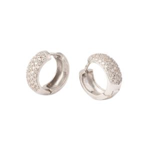 White Gold Hoop Earrings With A Domed Design, Fully Paved With Diamonds