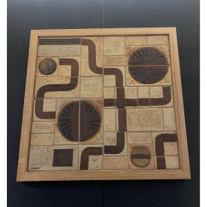 Ceramic Painting Signed By Sejer For Ryesberg With Oak Frame