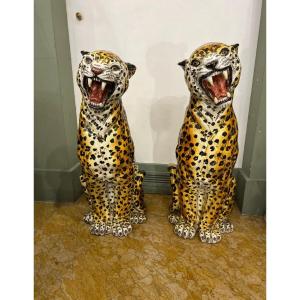 Two Ceramic Leopards 