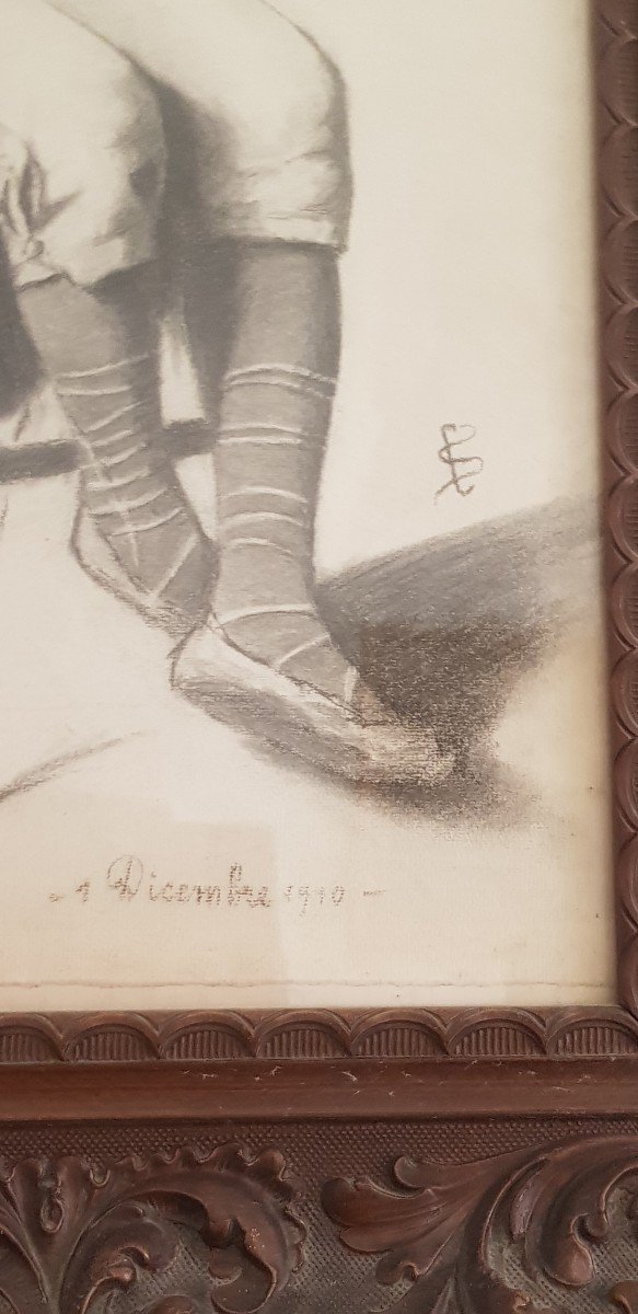 disegno su carta datato 1910 ritratto di bambino seduto cm 67x85-photo-4