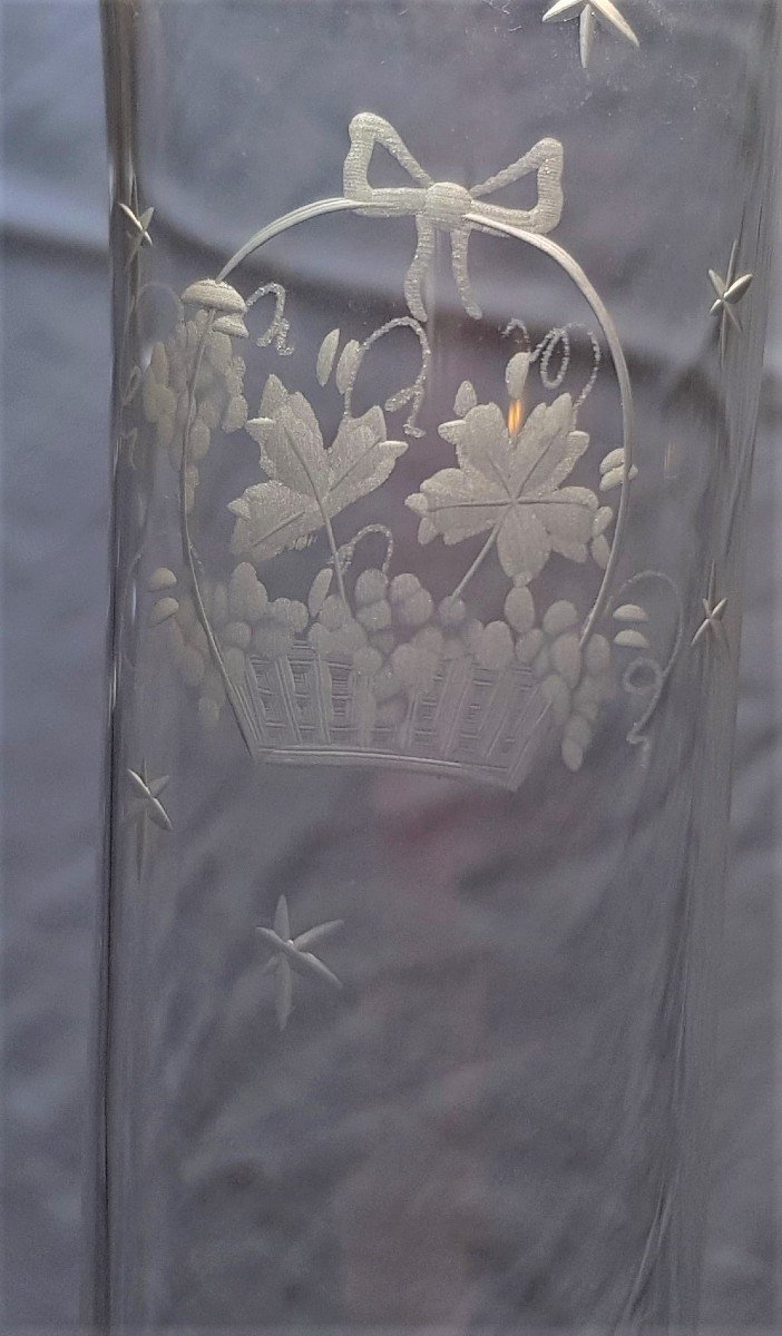 Serie di 6 flutes in vetro soffiato e inciso Nason Moretti Murano-photo-6
