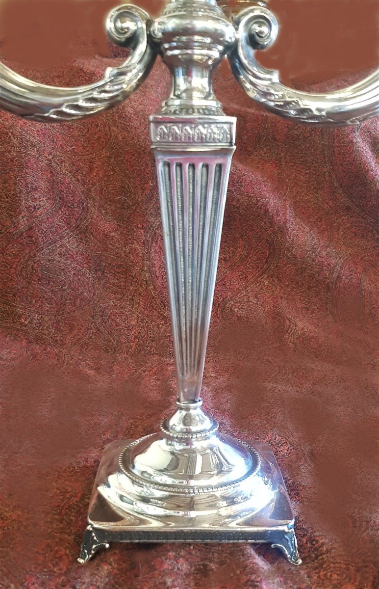 Coppia di candelabri a 3 fiamme in argento 800/1000 in stile Impero alti 40 cm-photo-3
