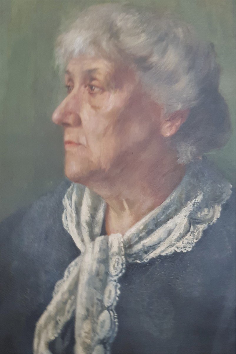 Ritratto di profilo di donna anziana olio su tela inizio'900-photo-2