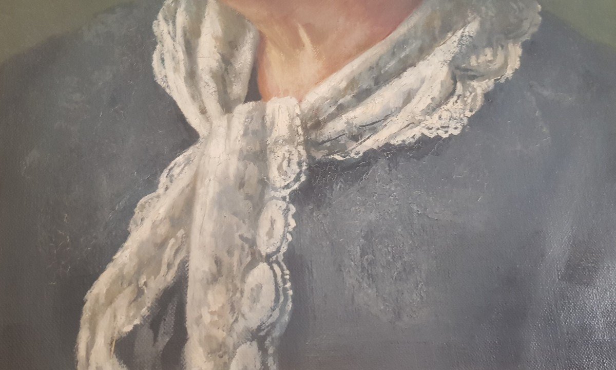 Ritratto di profilo di donna anziana olio su tela inizio'900-photo-3