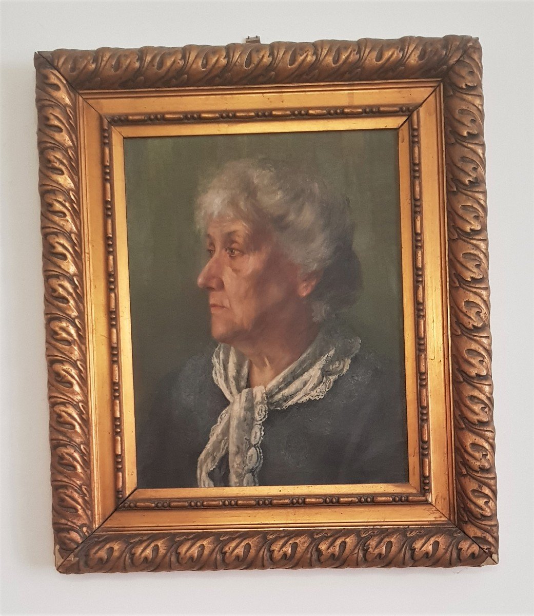 Ritratto di profilo di donna anziana olio su tela inizio'900