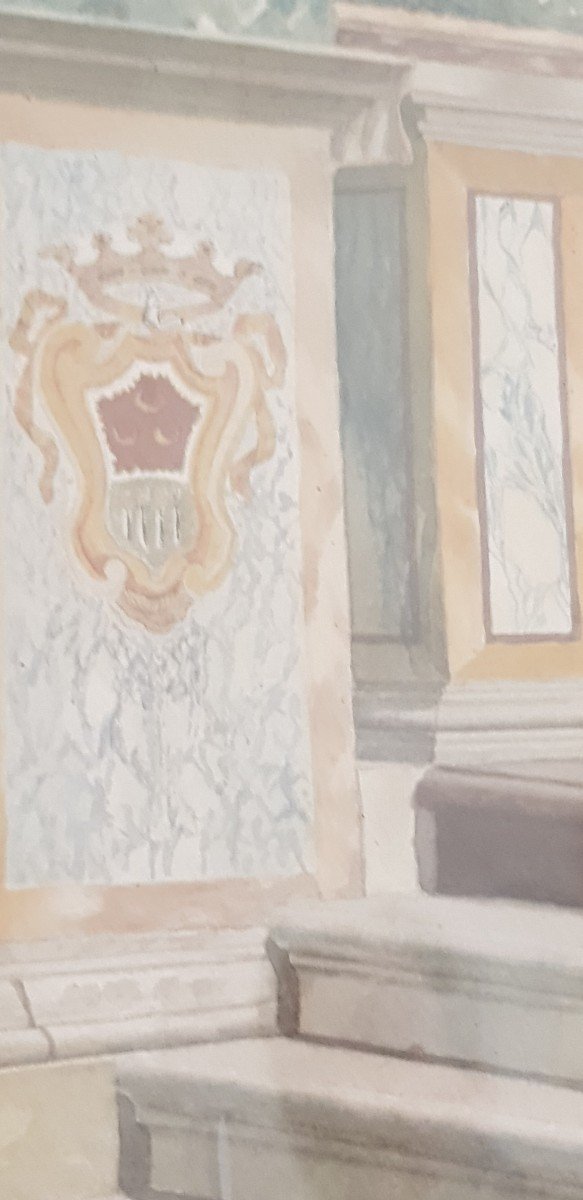 Interno di una chiesa romana acquerello su carta firmato e datato 1900 cm 58 x70-photo-4