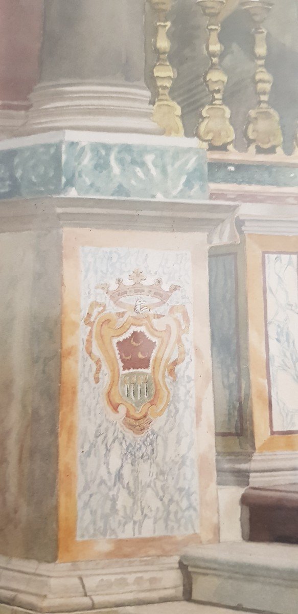 Interno di una chiesa romana acquerello su carta firmato e datato 1900 cm 58 x70-photo-1