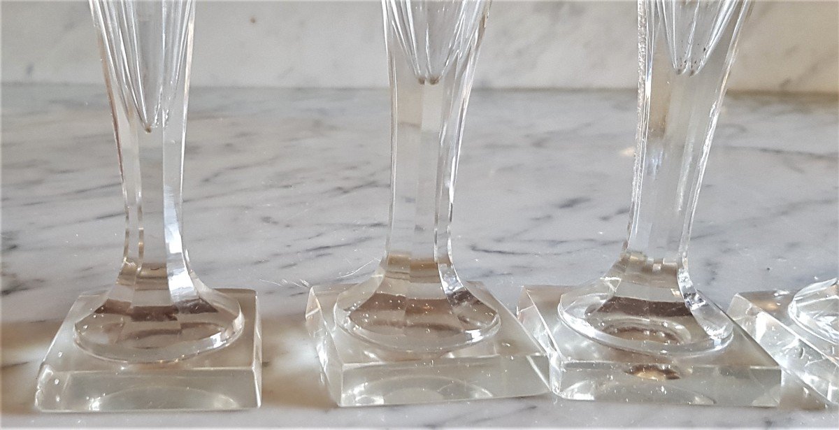 Lotto di 6 flutes da champagne in cristallo tagliato prima metà '800 stile Impero-photo-2