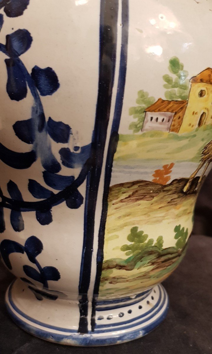 Grande Vaso antico in maiolica dipinta Castelli  '800 cm 36 h-photo-2