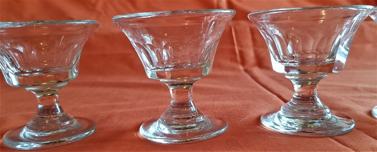 Lotto di 7 bicchierini antichi in cristallo sfaccettato per ciliegine sottospirito-photo-3