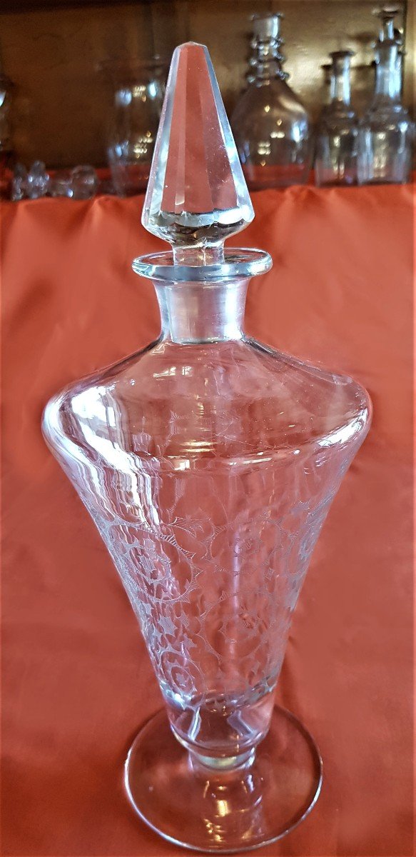 Set di 16 bicchieri + bottiglia e decanter in cristallo di Boemia serigrafato design anni '60-photo-1
