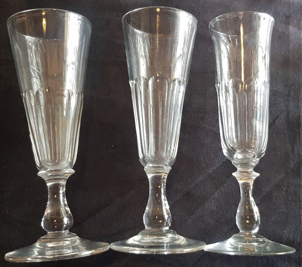 Lotto 14 flutes antiche  '800  In Cristallo Molato h 16,9-17,2 cm-photo-1