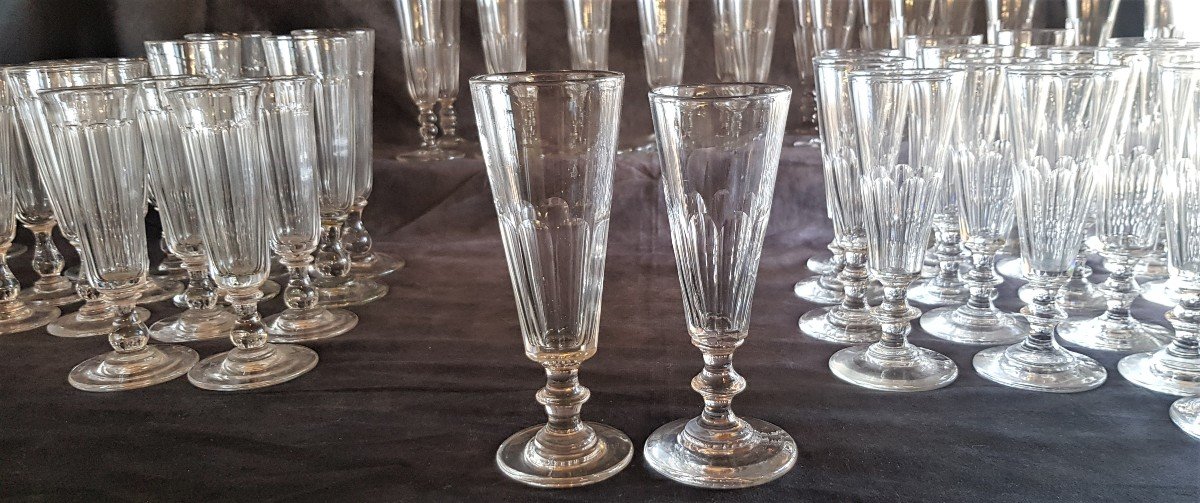 Lotto 24 Flutes da champagne Antiche  In Cristallo Molato Modello Caton-photo-2