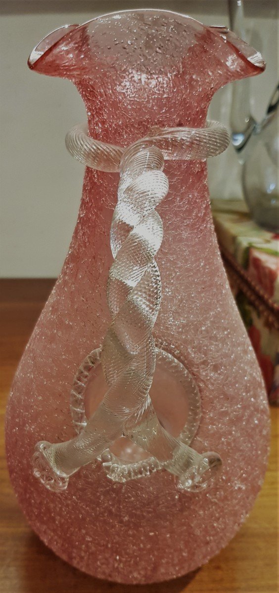 coppia  brocche decanter caraffe con riserva di ghiaccio primi '900 vetro soffiato rosa sfumato-photo-4