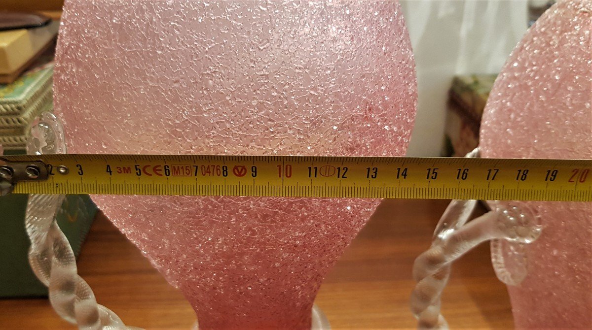 coppia  brocche decanter caraffe con riserva di ghiaccio primi '900 vetro soffiato rosa sfumato-photo-8